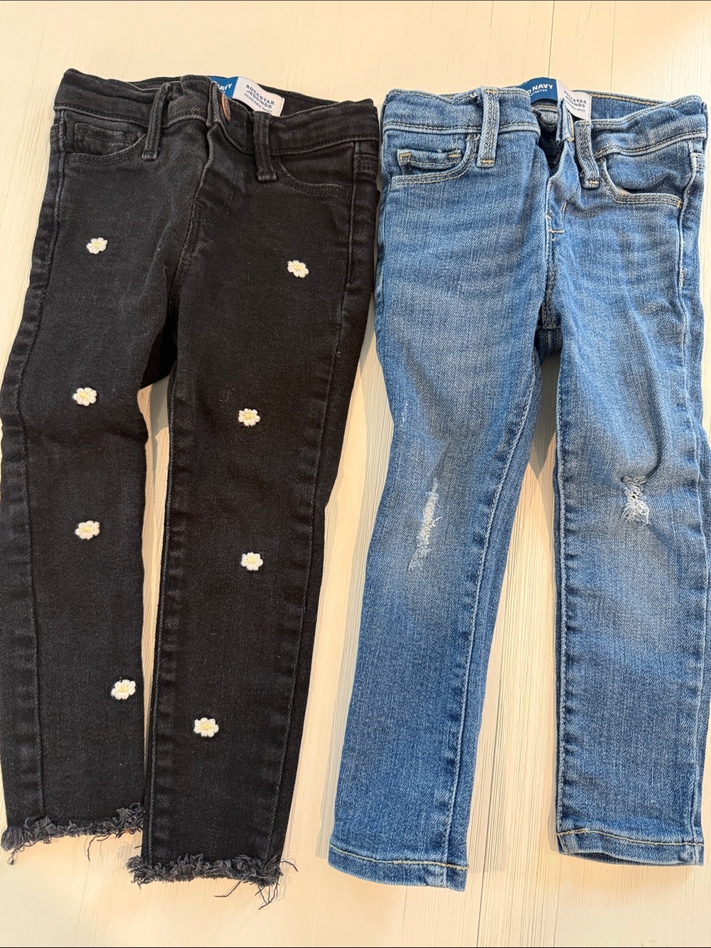 Old Navy Black Daisy-Embroidered Jeans & Blue Distressed Skinny Jeans